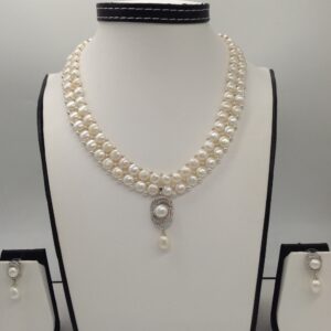 White cz pendent set with 2 line button pearls jps0376