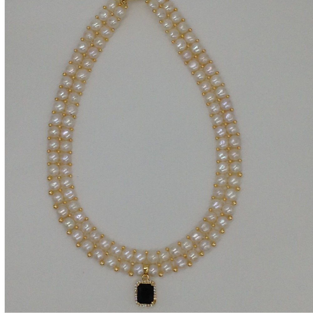 White,green cz pendent set with 2 line button jali pearls jps0389 - Image 4