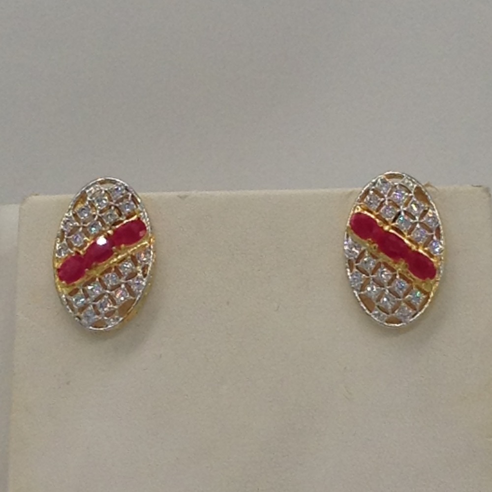 Red And White CZ Broach Set With 2 Line Button Jali And 3 Line Flat Pearls Mala JPS0357 - Image 3