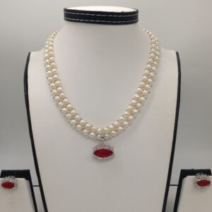 White,red cz pendent set with 2 line button pearls jps0375