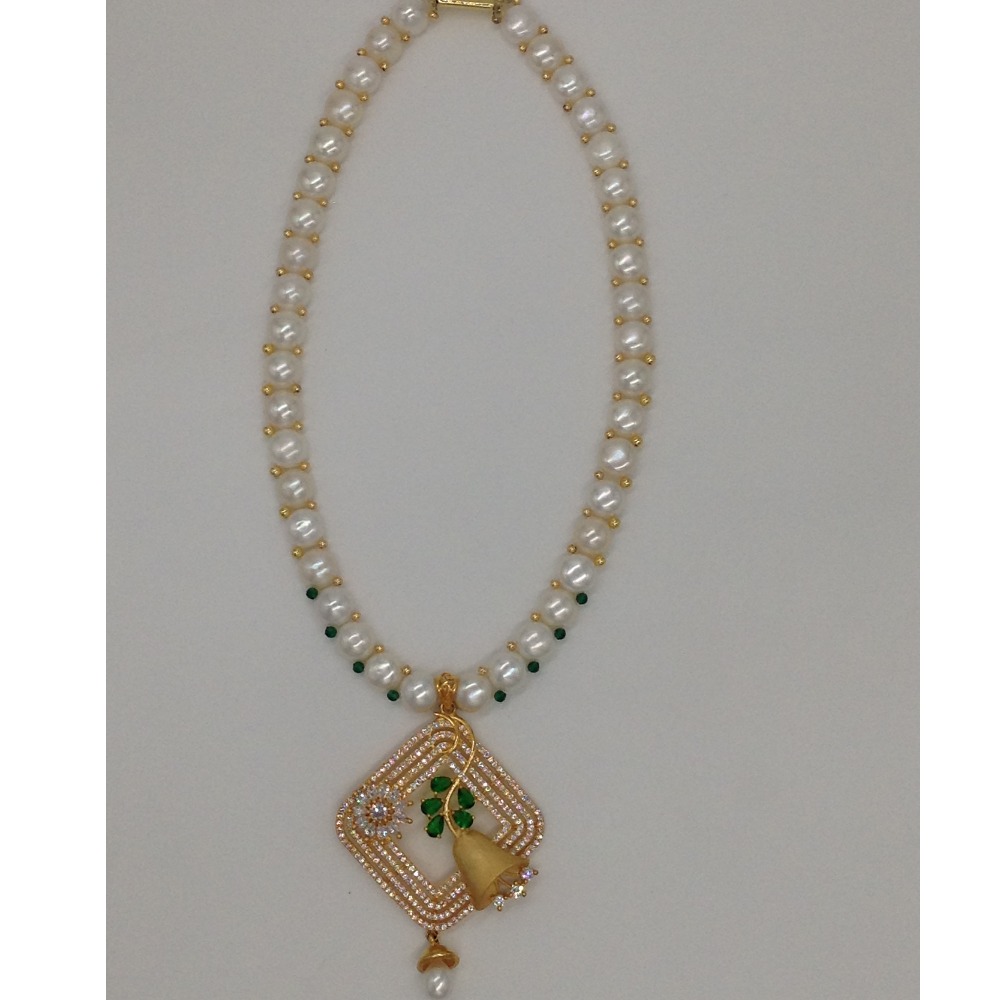 White, green cz pendent set with 1 line button pearls jps0415 - Image 4