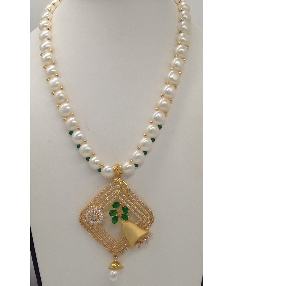 White, green cz pendent set with 1 line button pearls jps0415 - Image 2