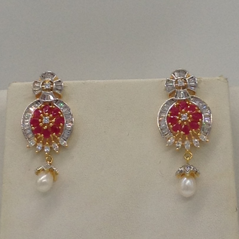 White and red cz rani haar set with seed jali pearls mala jps0374 - Image 3