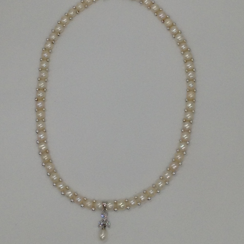 White cz and pearls pendent set with 1 line button mala jps0405 - Image 4