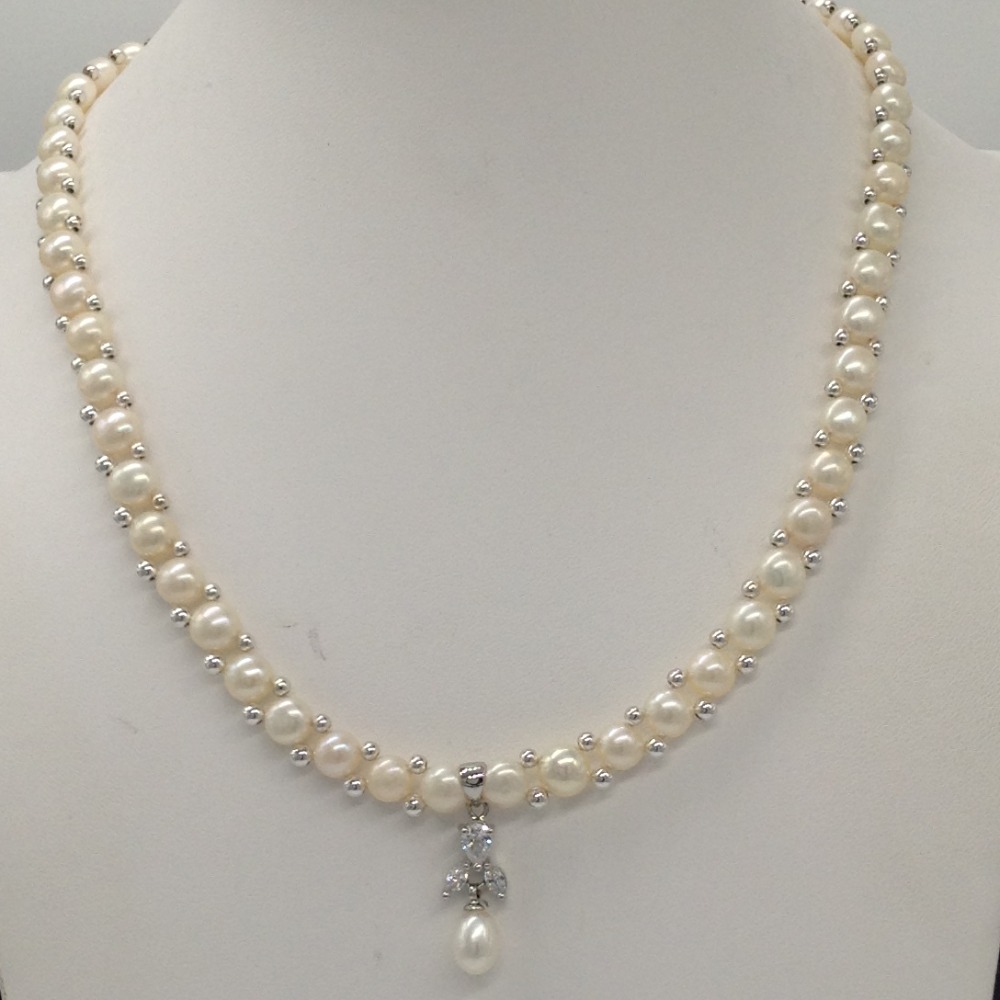 White cz and pearls pendent set with 1 line button mala jps0405 - Image 2