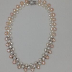Freshwater Multi Colour Button Pearls ZigZag Necklace Set JPP1012