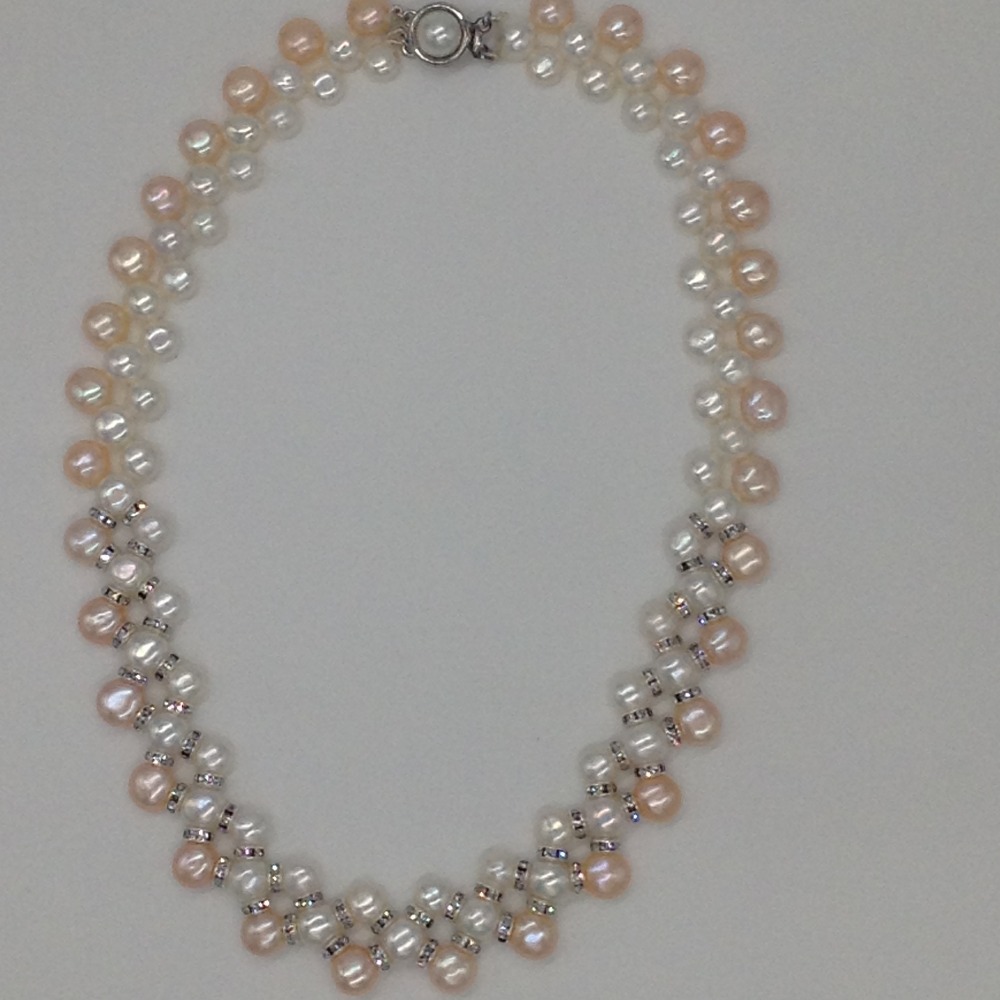 Freshwater Multi Colour Button Pearls ZigZag Necklace Set JPP1012