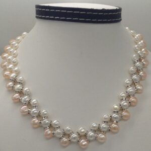 Freshwater Multi Colour Button Pearls ZigZag Necklace Set JPP1012