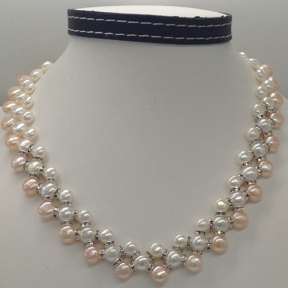 Freshwater Multi Colour Button Pearls ZigZag Necklace Set JPP1012