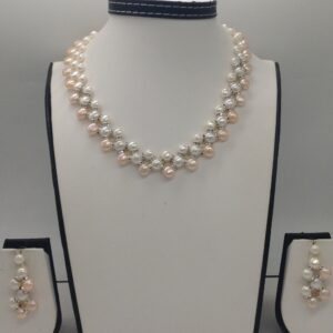 Freshwater Multi Colour Button Pearls ZigZag Necklace Set JPP1012