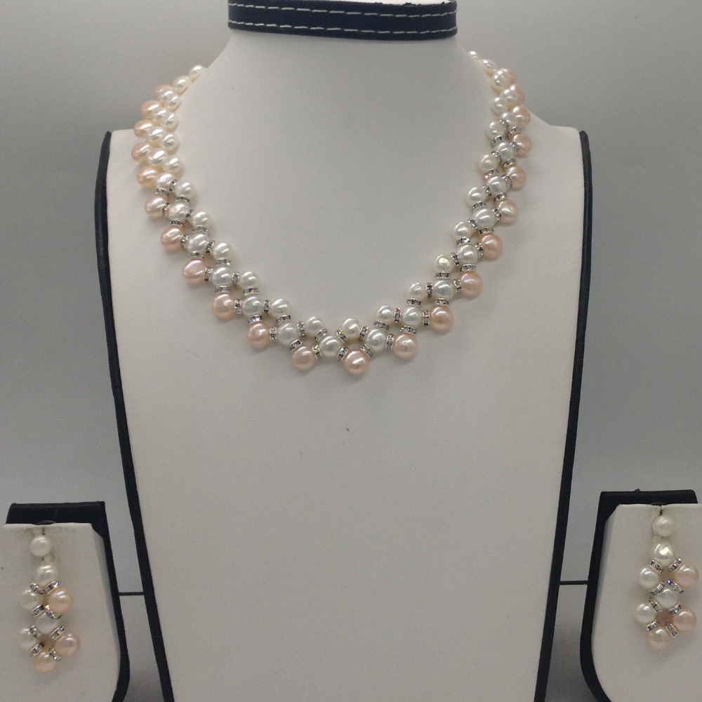 Freshwater Multi Colour Button Pearls ZigZag Necklace Set JPP1012
