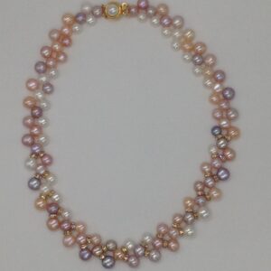 Freshwater Multi Colour Button Pearls ZigZag Necklace Set JPP1011
