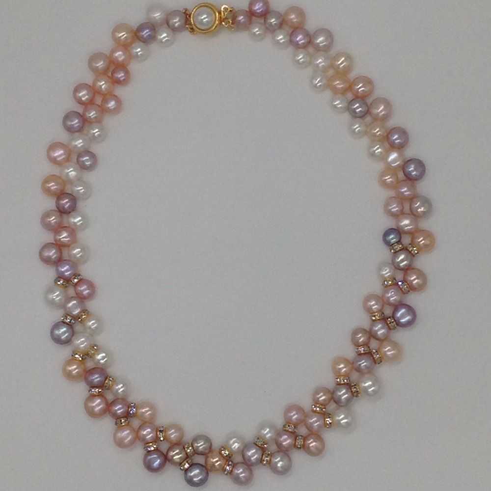 Freshwater Multi Colour Button Pearls ZigZag Necklace Set JPP1011