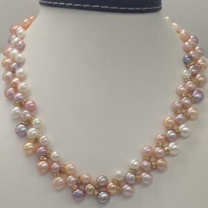Freshwater Multi Colour Button Pearls ZigZag Necklace Set JPP1011