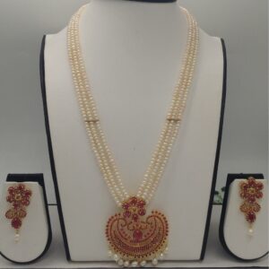 Red cz pendent set with 3 line seed pearls mala jps0420