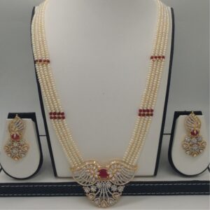 White,red cz pendent set with 4 line flat pearls jps0427
