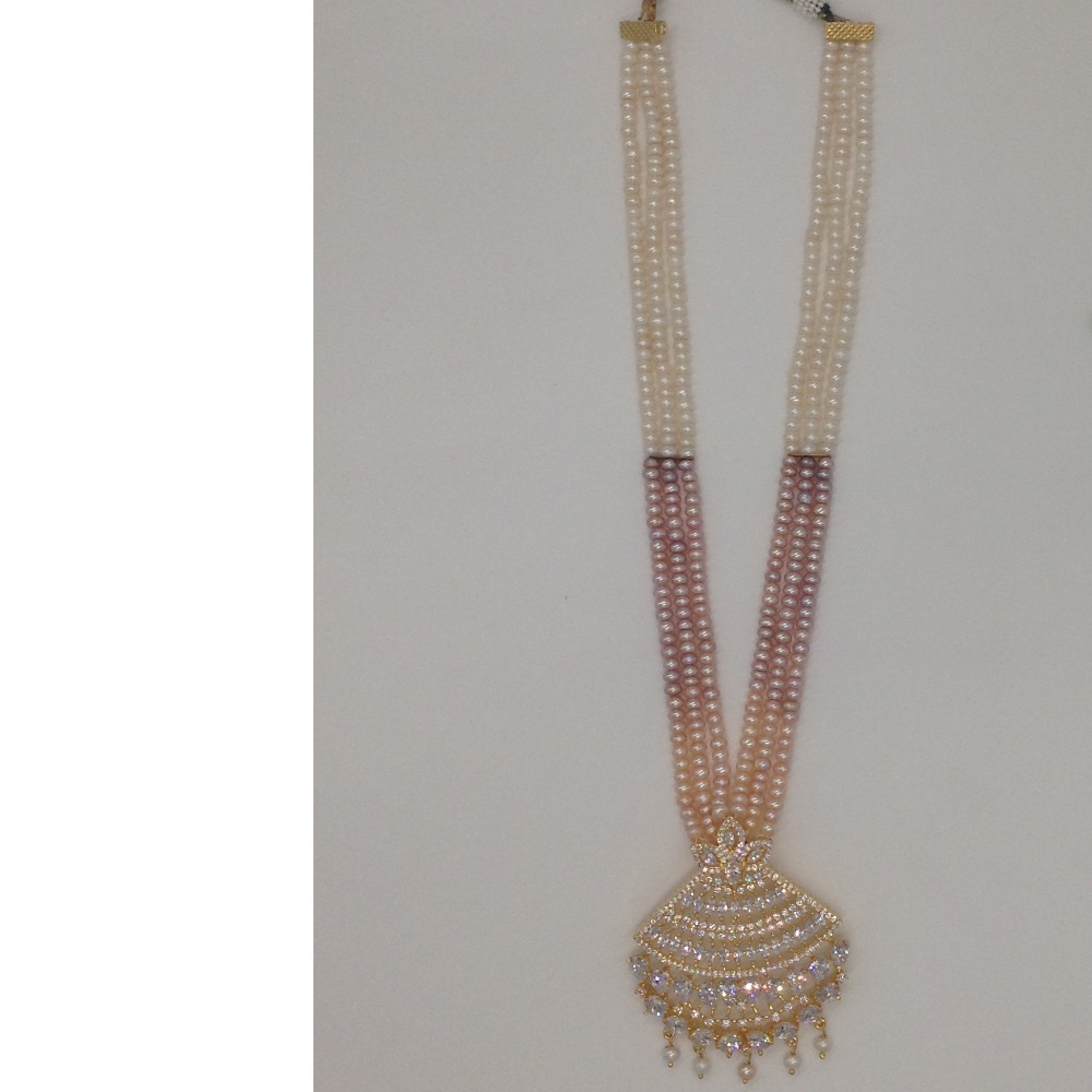 White cz pendent set with 3 line flat shaded pearls jps0421 - Image 4
