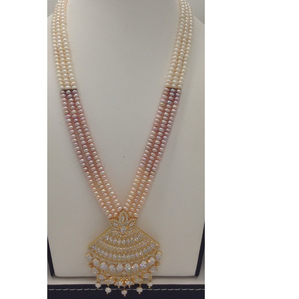 White cz pendent set with 3 line flat shaded pearls jps0421 - Image 2