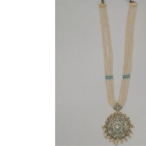 Turquoise,pearls ranihaar set with 4 line flat mala jps0423