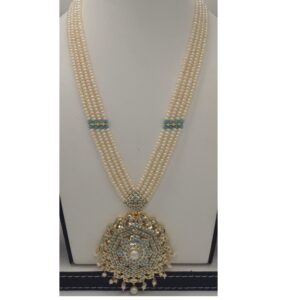 Turquoise,pearls ranihaar set with 4 line flat mala jps0423