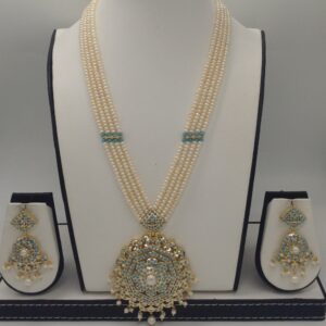 Turquoise,pearls ranihaar set with 4 line flat mala jps0423