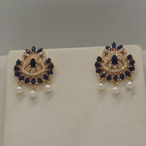 White, blue cz pendent set with 3 line flat pearls mala jps0424
