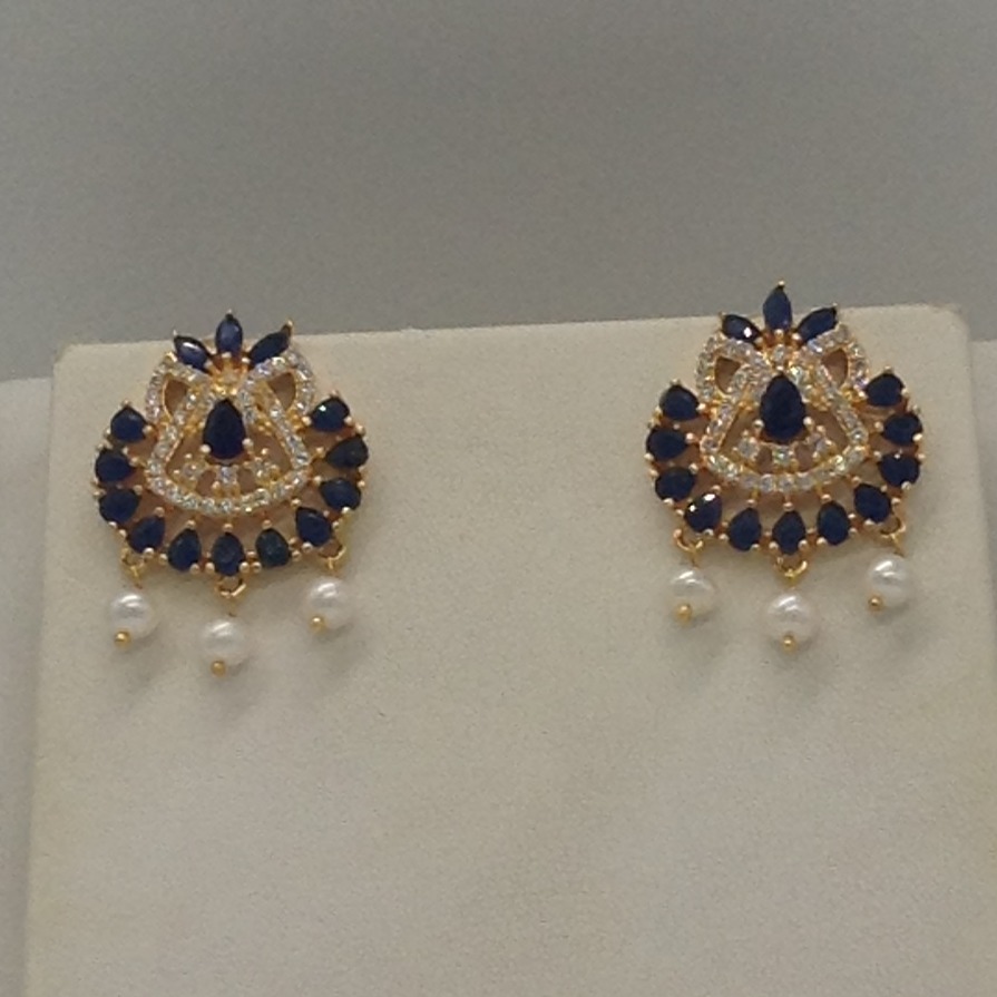 White, blue cz pendent set with 3 line flat pearls mala jps0424
