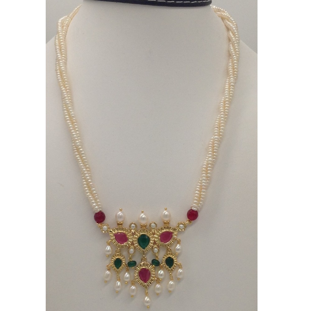 Green, red cz timmaniya set with 3 line seed pearls jps0432 - Image 2