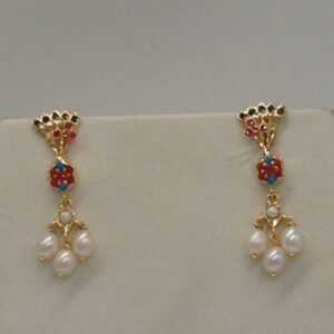 Navratan peacock pendent set with 4 line rice pearls jps0431