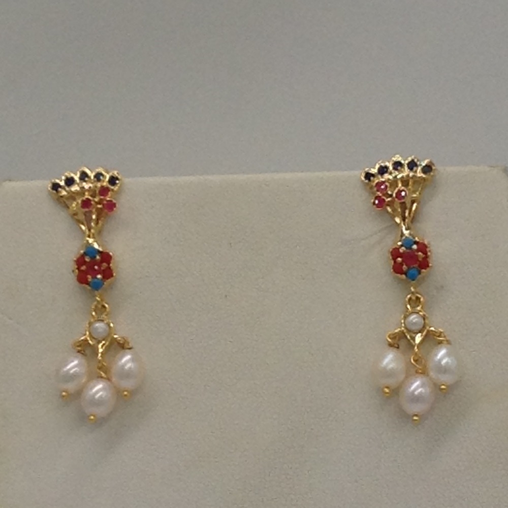 Navratan peacock pendent set with 4 line rice pearls jps0431