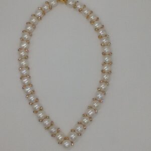 Freshwater White Button Pearls "v" Necklace Set JPP1014