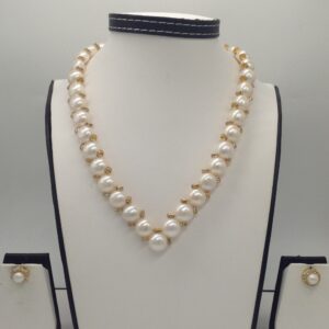 Freshwater White Button Pearls "v" Necklace Set JPP1014