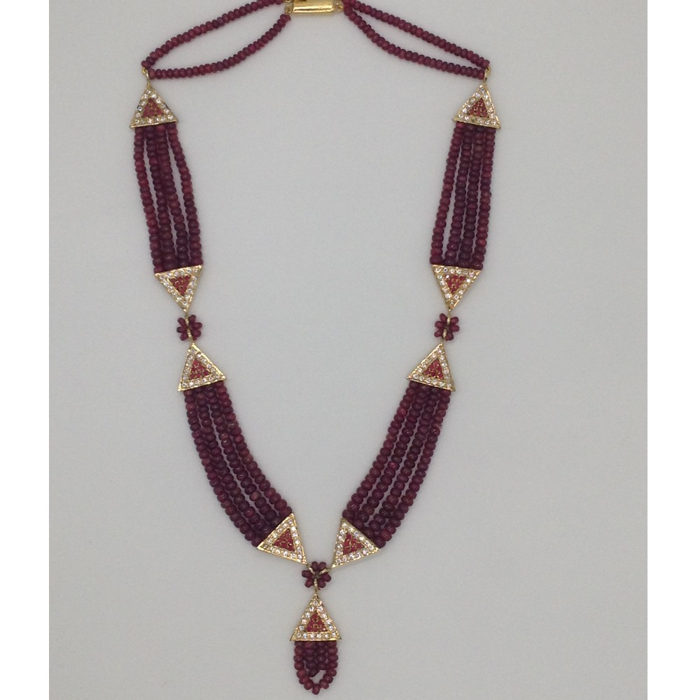 White and red cz samosa set with 4 line ruby mala jps0354