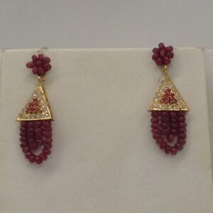 White and red cz samosa set with 4 line ruby mala jps0354