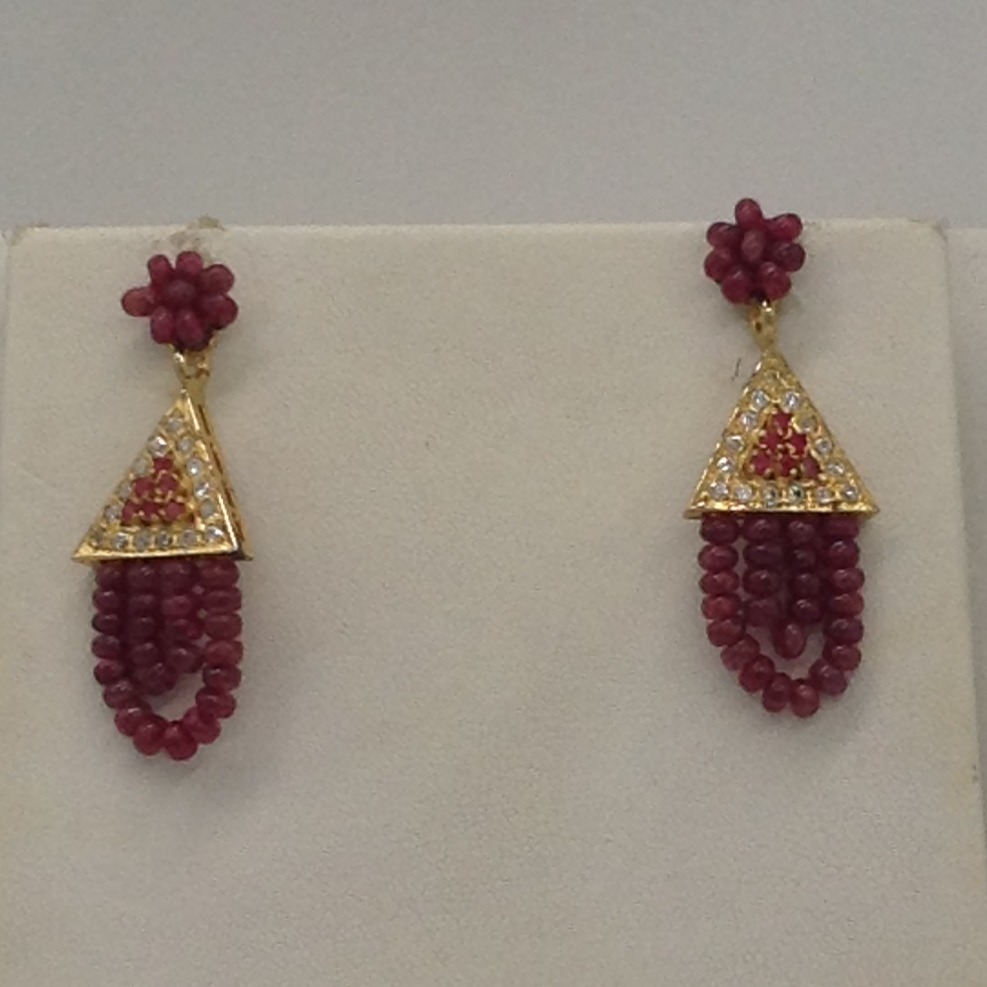 White and red cz samosa set with 4 line ruby mala jps0354