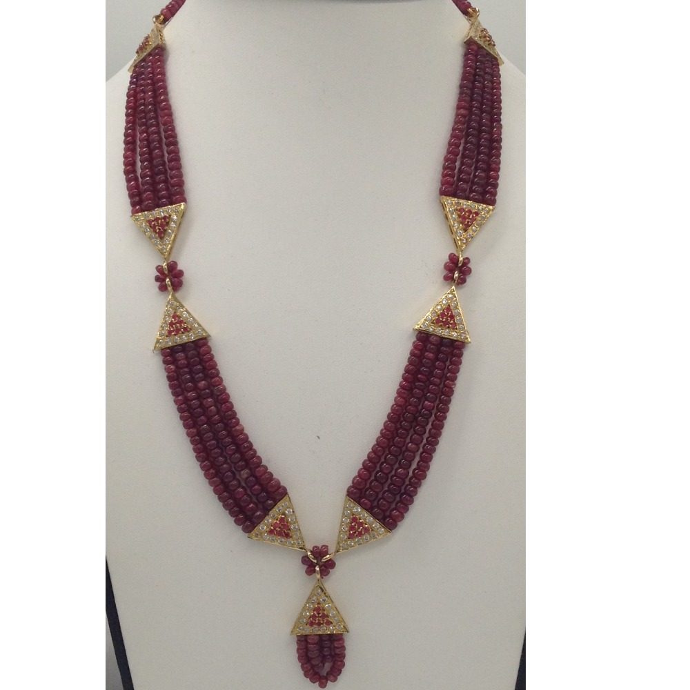 White and red cz samosa set with 4 line ruby mala jps0354