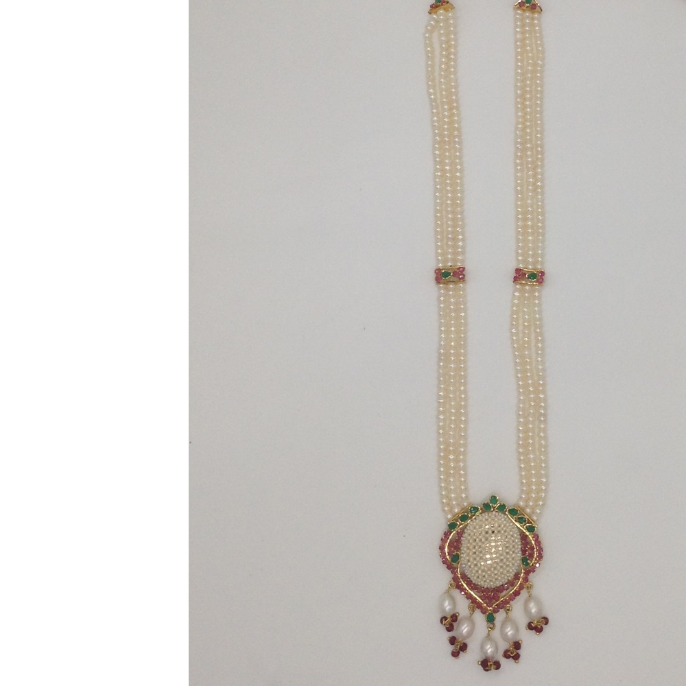 Multicolour Ranihaar set with 3 line flat pearls mala jps0356 - Image 4