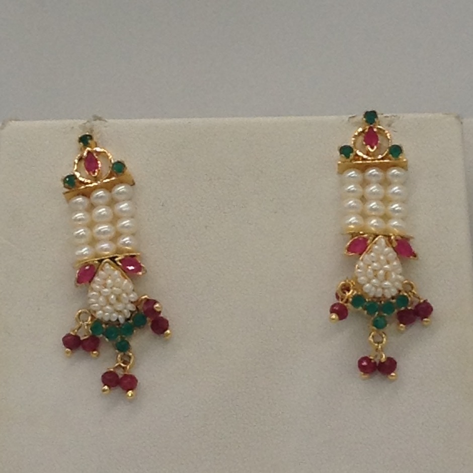 Multicolour Ranihaar set with 3 line flat pearls mala jps0356 - Image 3