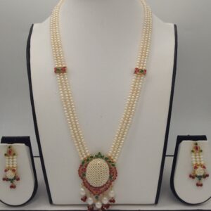 Multicolour Ranihaar set with 3 line flat pearls mala jps0356