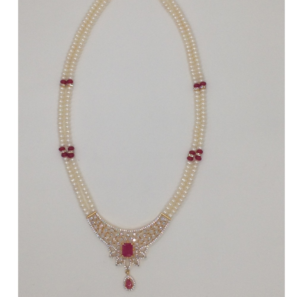 White,red cz pendent set with 2 line flat pearls jps0344 - Image 4