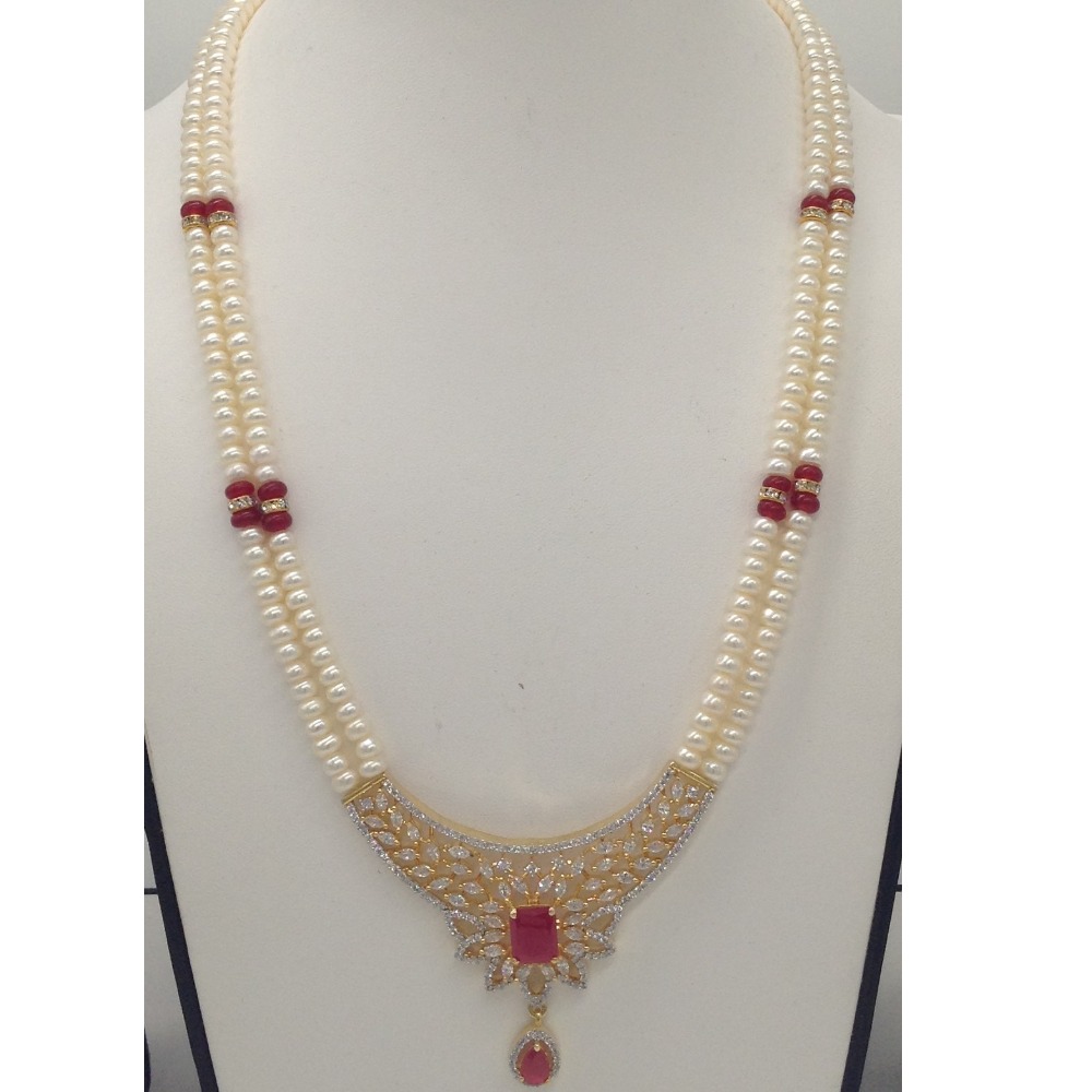 White,red cz pendent set with 2 line flat pearls jps0344 - Image 2