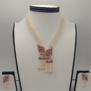 White,red cz pendent set with 3 line flat pearls jps0352