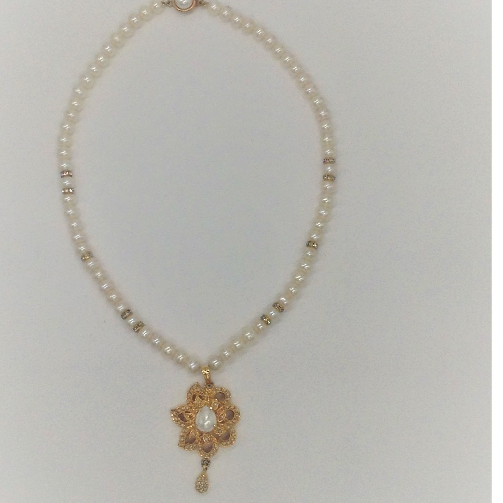 White pearls pendent set with 1 line round pearls mala jps0348 - Image 4