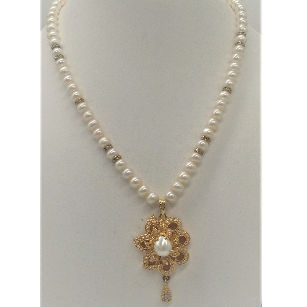 White pearls pendent set with 1 line round pearls mala jps0348 - Image 2