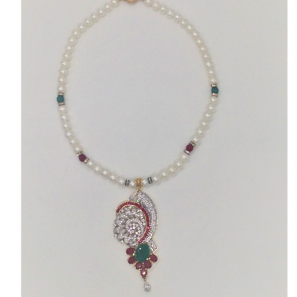 Tri colour cz pendent set with 1 line round pearls mala jps0346 - Image 4