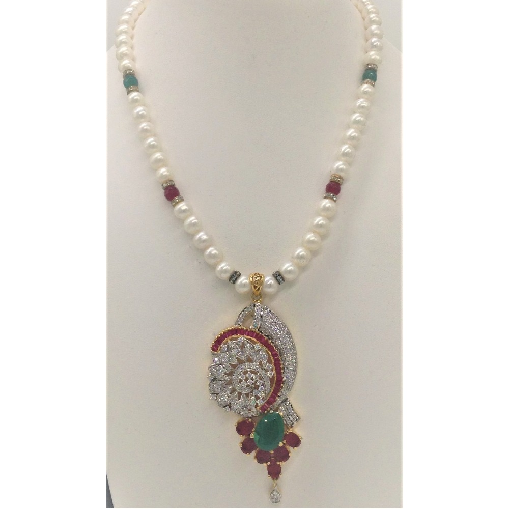 Tri colour cz pendent set with 1 line round pearls mala jps0346 - Image 2