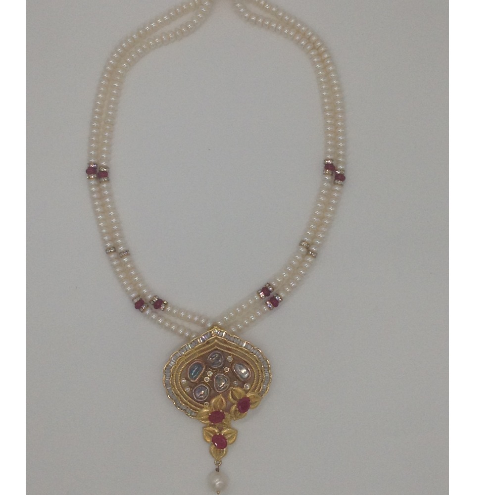 White, red cz pendent set with 2 line flat pearls mala jps0343 - Image 4