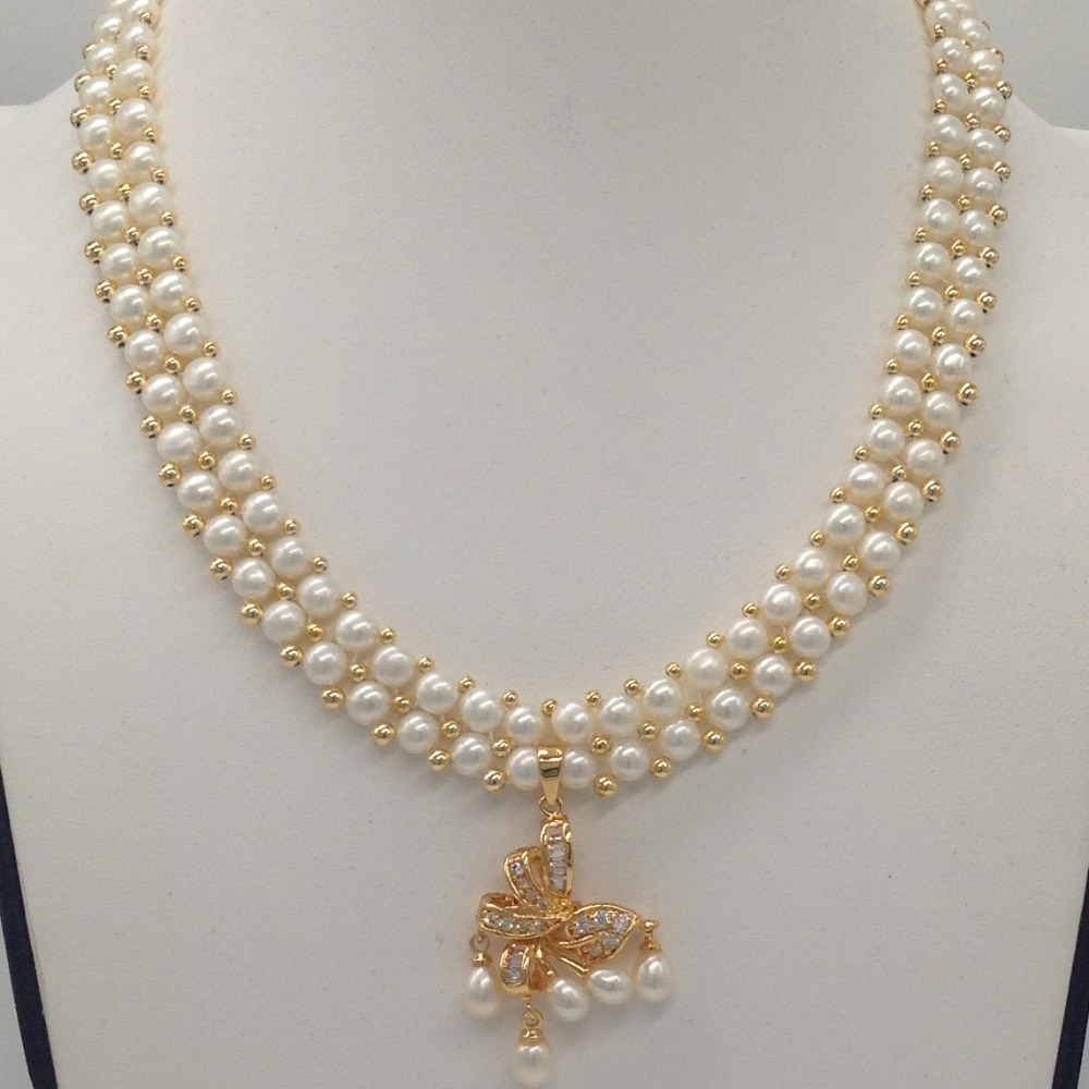 White cz pendent set with 2 line button mala jps0328 - Image 2