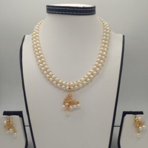 White cz pendent set with 2 line button mala jps0328