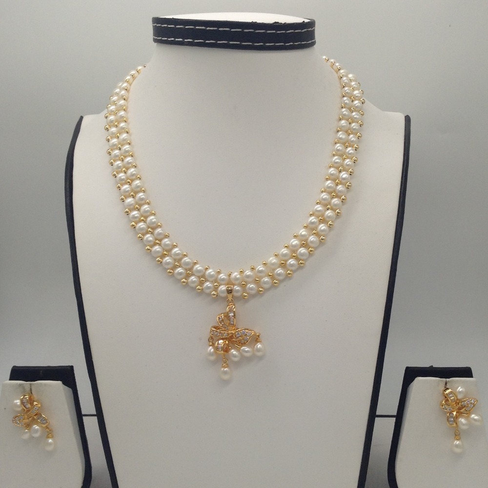 White cz pendent set with 2 line button mala jps0328